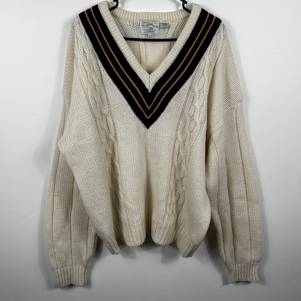 Vintage Men’s U.S. Polo Assn Cable Knit Cricket Sweater V-Neck Striped - Large